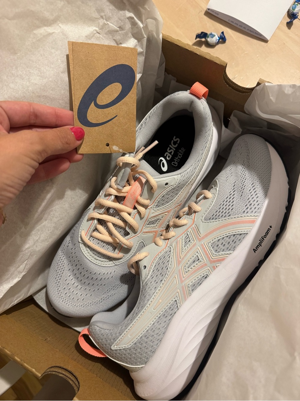 ASICS Women's Light Gray & Peach Athletic Running Shoes